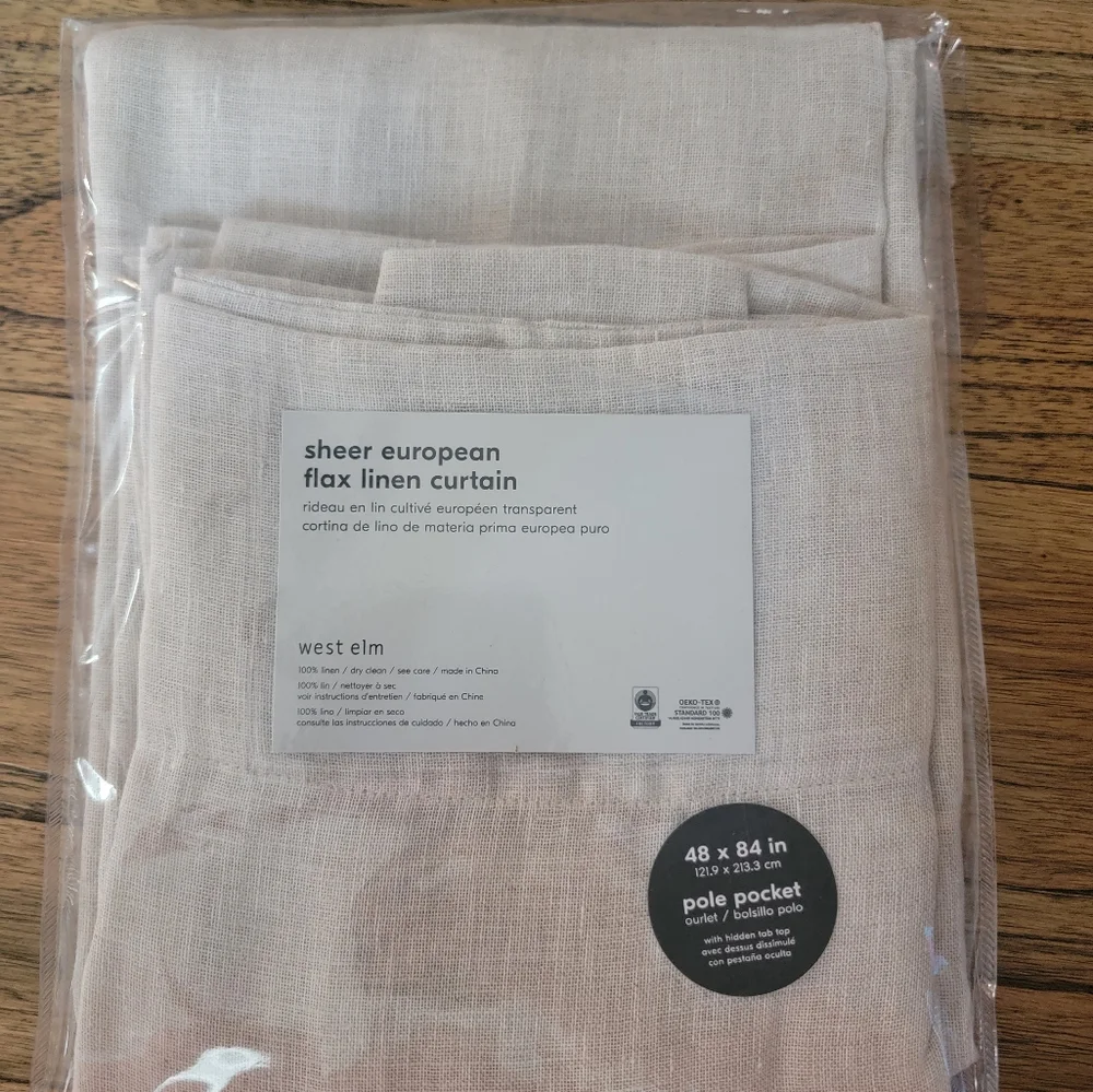 West Elm flax linen curtain. Natural 48×84 in pole pocket and hidden tab top